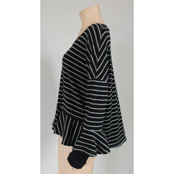Free People WE THE FREE Ruffle Sleeve Peplum Hem Striped Blouse Top, Size XS - Picture 6 of 9